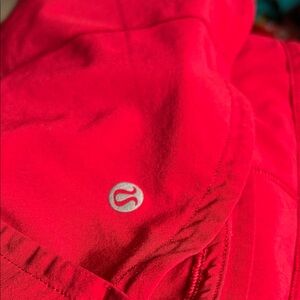 Lululemon Red Athletic Shorts with Reflective Logo + back hidden pocket